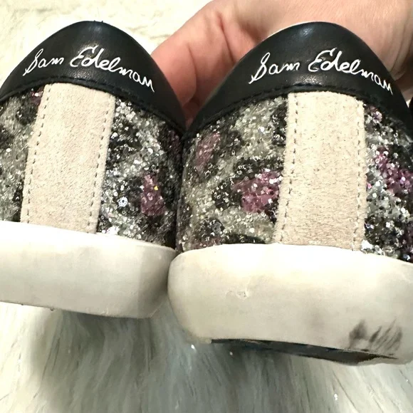 SAM EDELMAN | Aubrie Girl's Glitter Leopard Sneakers Big kids size 4 - Picture 5 of 8